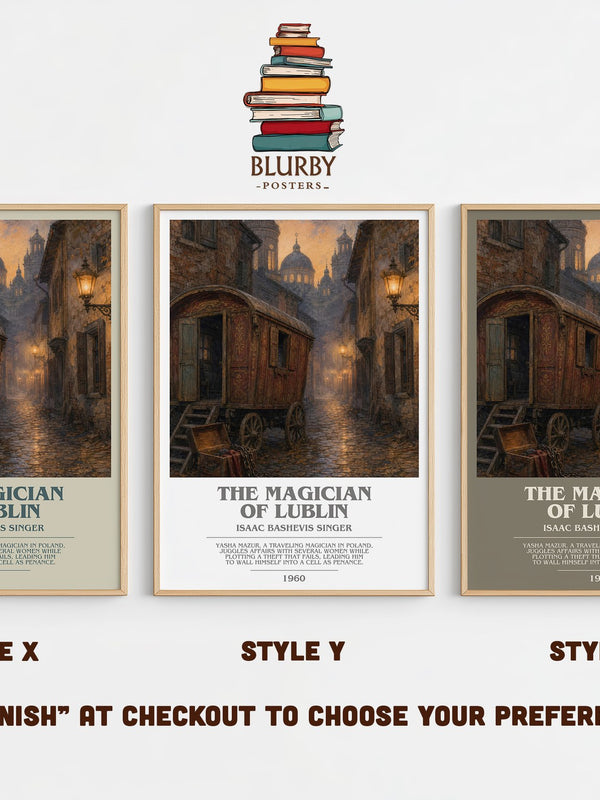 The magician of Lublin bookish print in frame leaning in hallway – literary fiction wall art