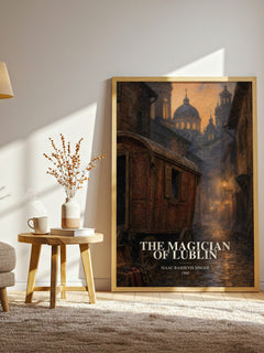 The magician of Lublin watercolour print in frame leaning in hallway – literary fiction wall art
