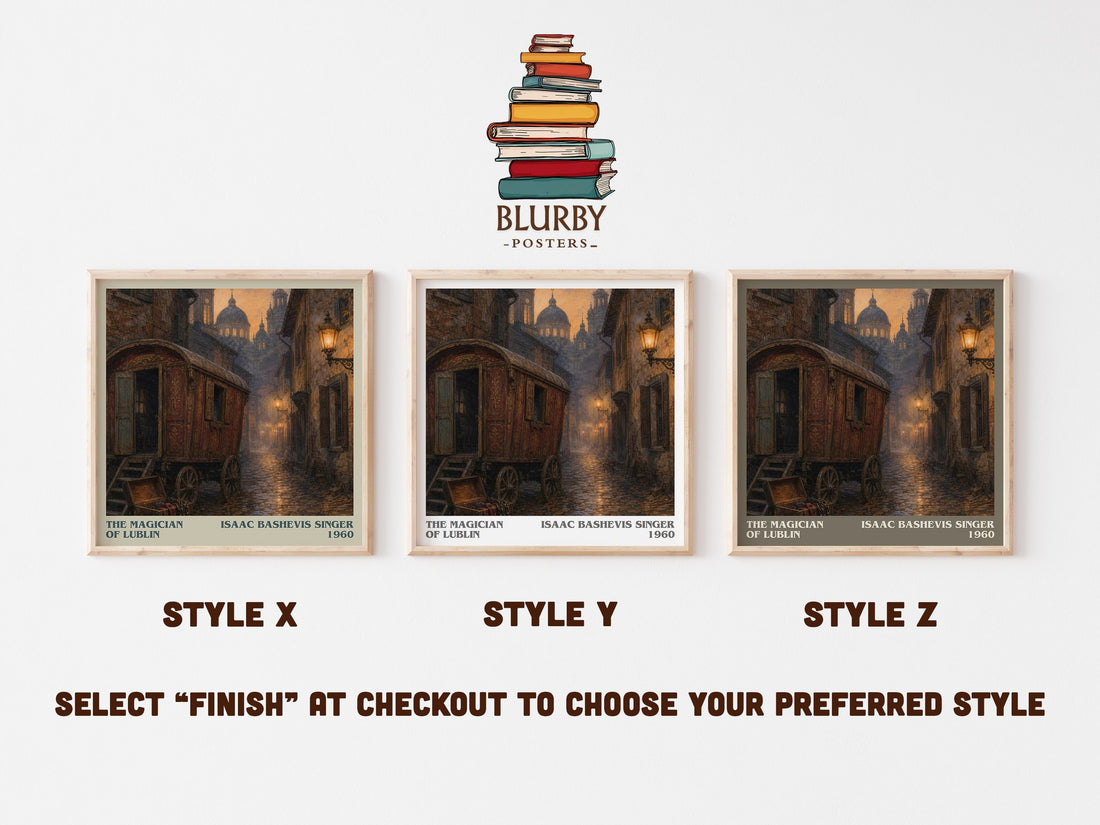 The magician of Lublin literary print in frame leaning in hallway – literary fiction wall art (mockup)