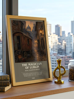 The magician of Lublin bookish print framed by window – literary home decor