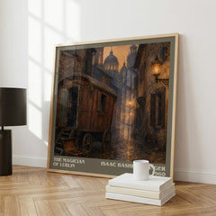 The magician of Lublin literary print framed by window – literary home decor
