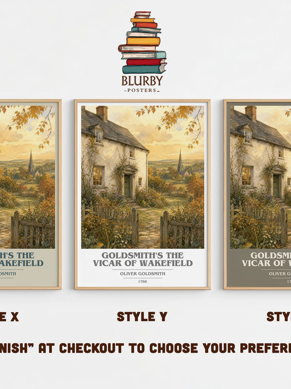 Goldsmith's The vicar of Wakefield book cover print in frame leaning in hallway – classic literature wall art