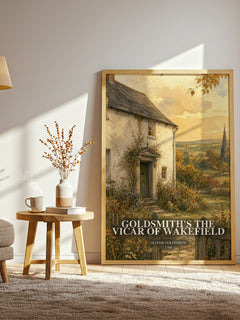 Goldsmith's The vicar of Wakefield watercolour print in frame leaning in hallway – classic literature wall art