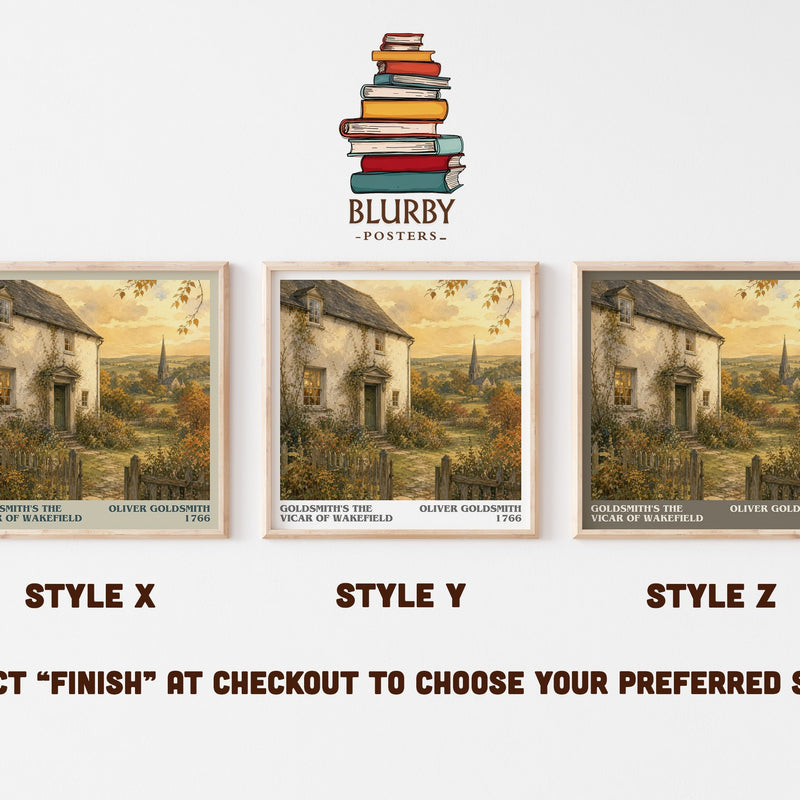 Goldsmith's The vicar of Wakefield literary print in frame leaning in hallway – classic literature wall art