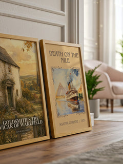 Goldsmith's The vicar of Wakefield watercolour print framed by window – literary home decor