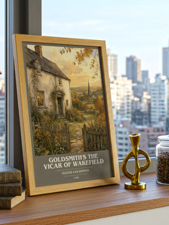 Goldsmith's The vicar of Wakefield book cover print framed by window – literary home decor