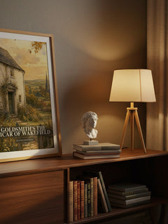 Goldsmith's The vicar of Wakefield watercolour print on bookshelf – Oliver Goldsmith fan gift