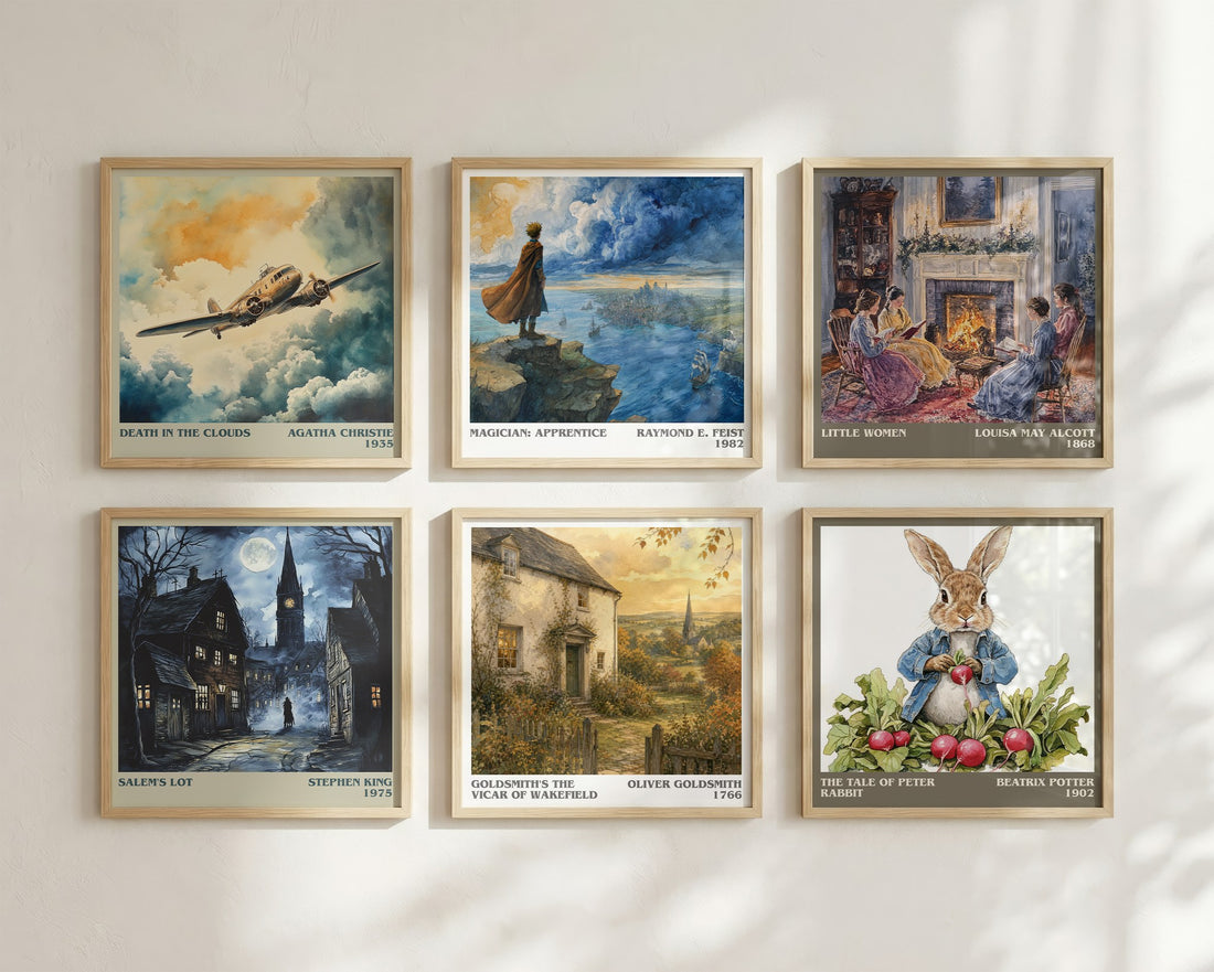 Goldsmith's The vicar of Wakefield Literary Art Print by O. Goldsmith – square print in a six-frame gallery wall