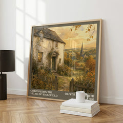 Goldsmith's The vicar of Wakefield Literary Art Print by O. Goldsmith – large square framed print leaning against a wall