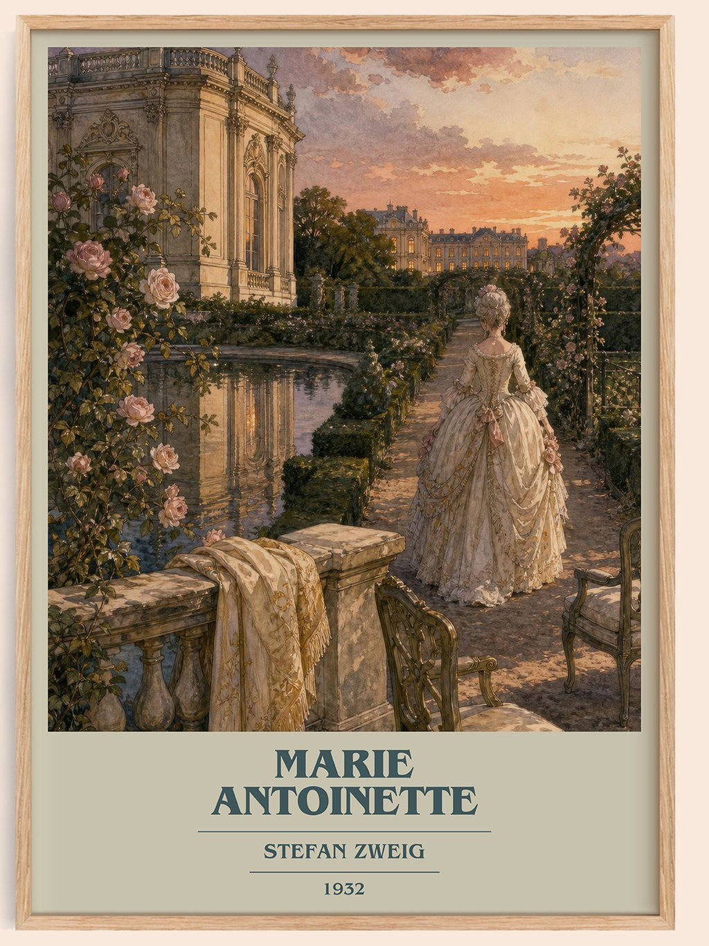Marie Antoinette book cover book poster by Stefan Zweig – framed literary art print