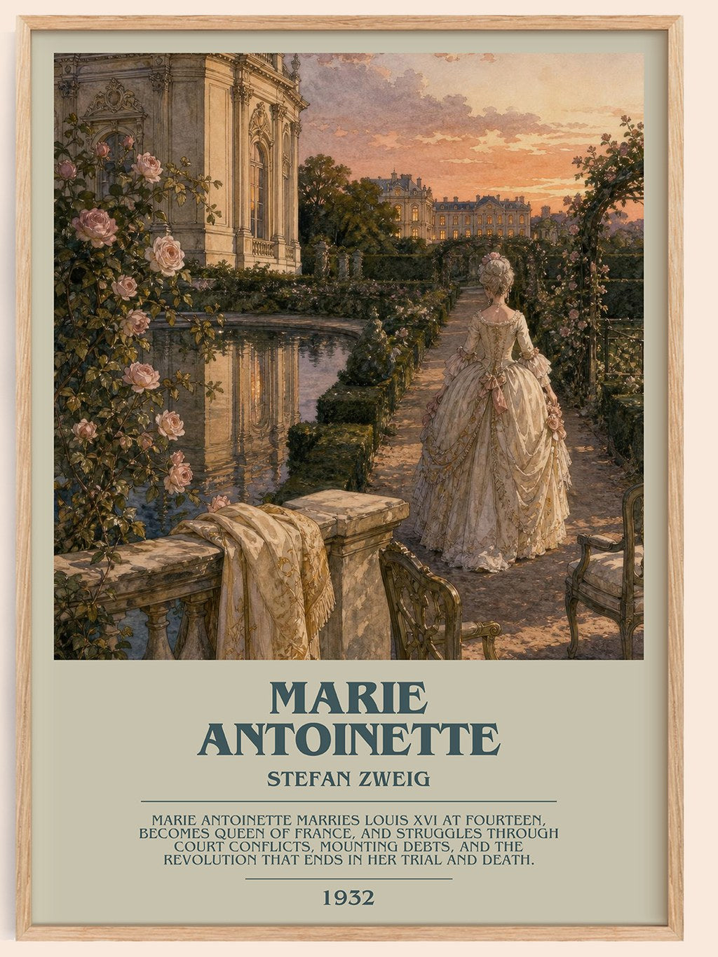 Marie Antoinette bookish book poster by Stefan Zweig – framed literary art print