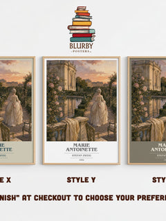 Marie Antoinette book cover print in frame leaning in hallway – non fiction wall art