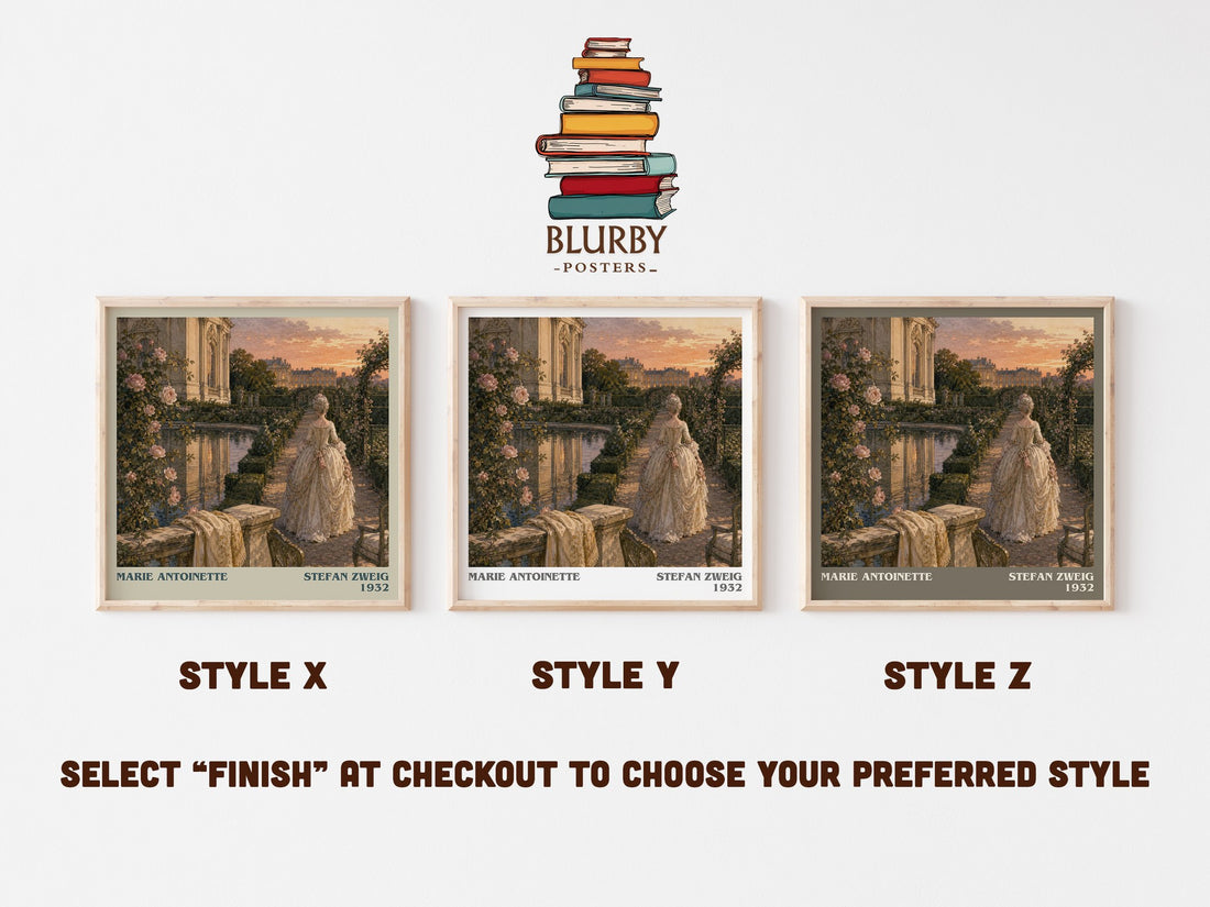 Marie Antoinette literary print in frame leaning in hallway – non fiction wall art (mockup)