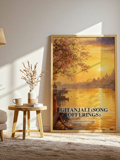 Gitanjali (song offerings) watercolour print in frame leaning in hallway – poetry wall art