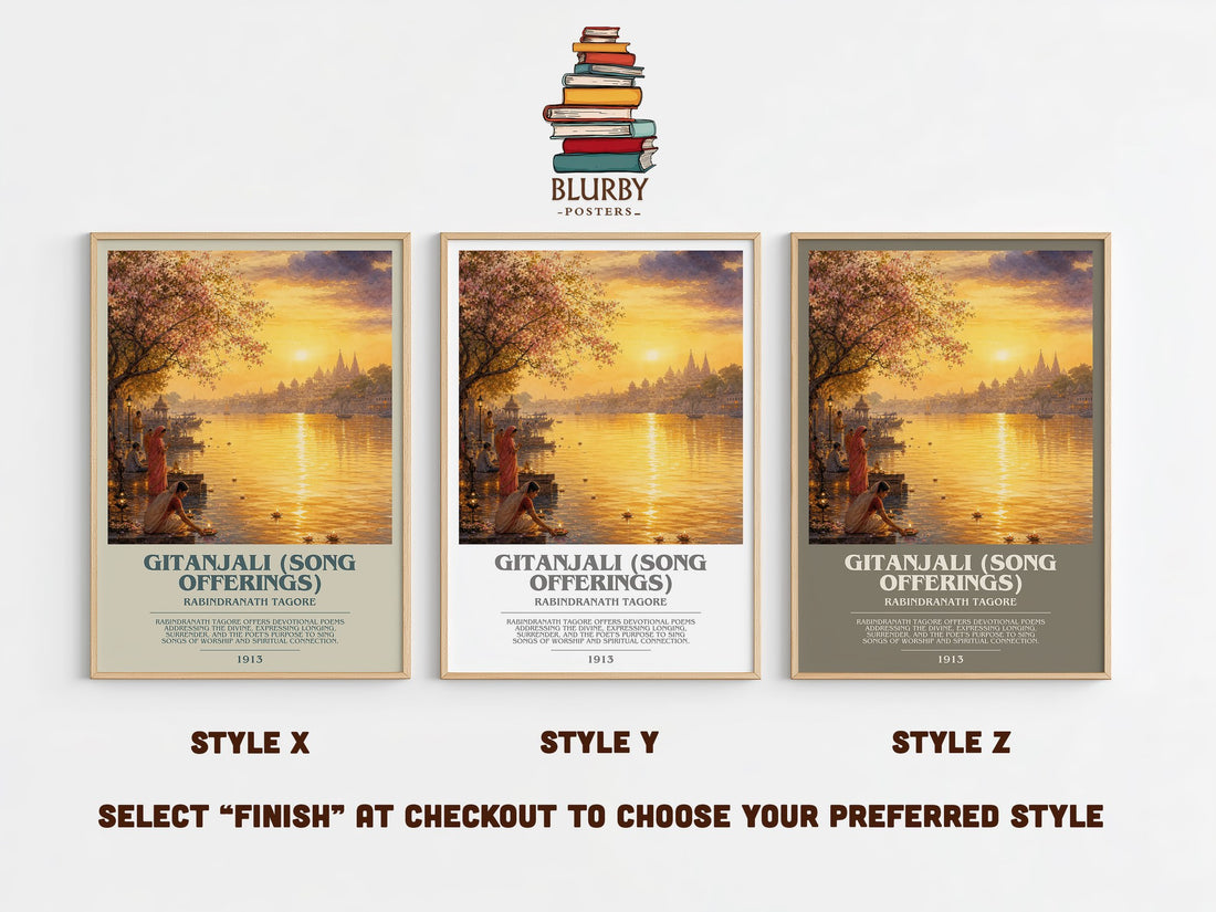 Gitanjali (song offerings) bookish print in frame leaning in hallway – poetry wall art (mockup)