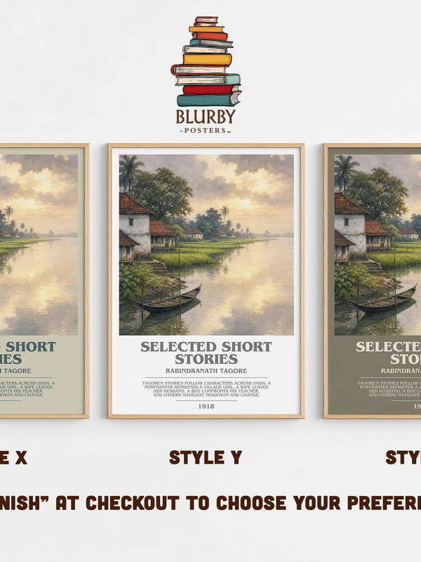 Selected Short Stories bookish print in frame leaning in hallway – literary fiction wall art