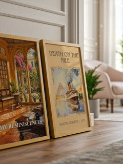 My Reminiscences watercolour print framed by window – literary home decor