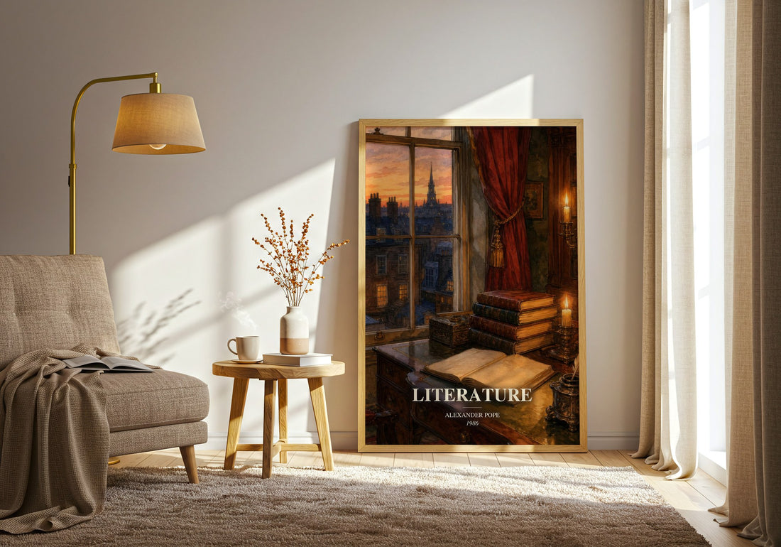Literature watercolour print in frame leaning in hallway – poetry wall art