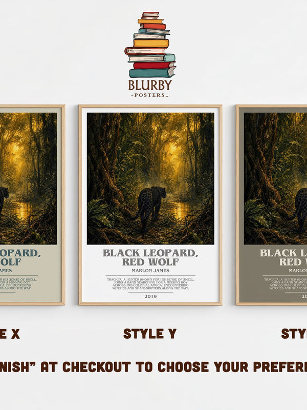 Black Leopard, Red Wolf bookish print in frame leaning in hallway – fantasy wall art
