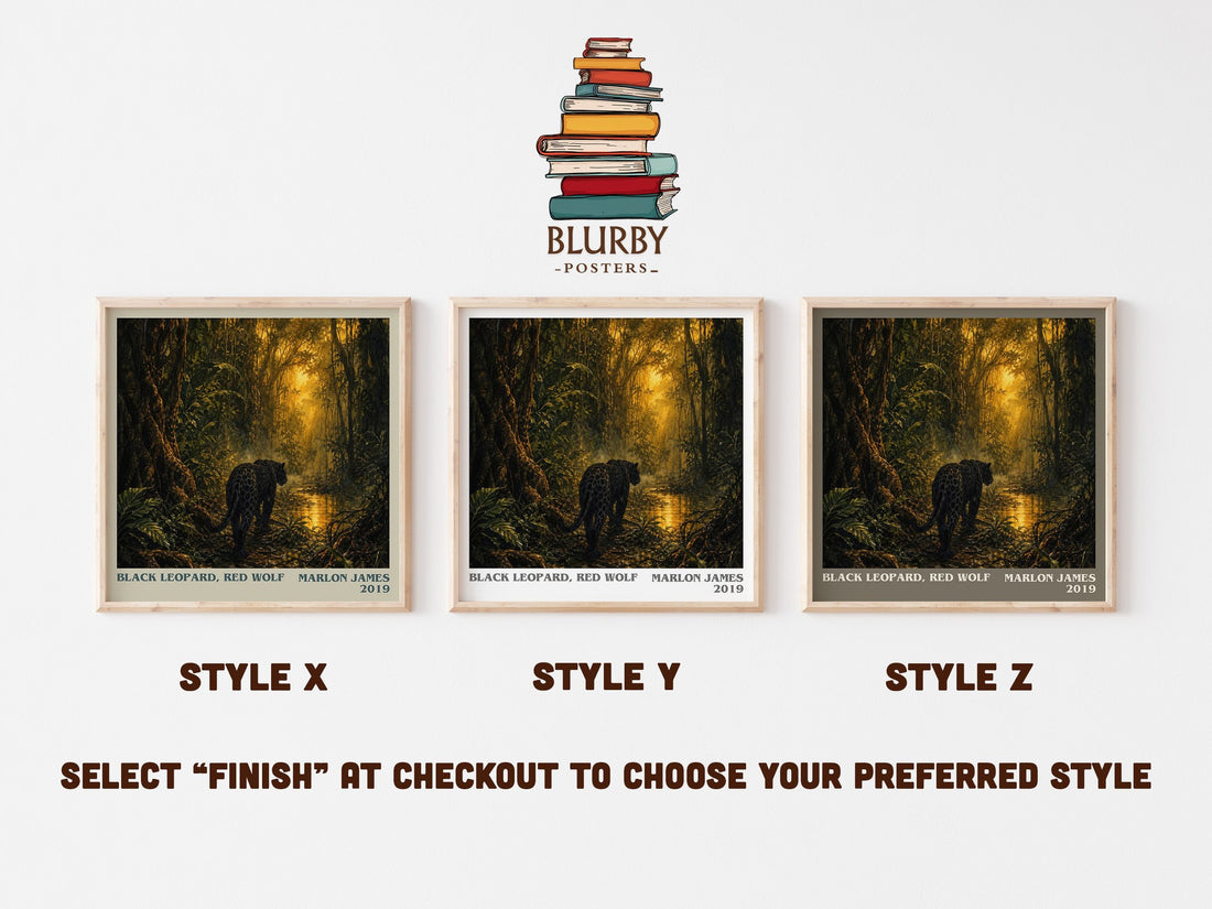 Black Leopard, Red Wolf literary print in frame leaning in hallway – fantasy wall art (mockup)