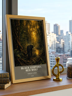 Black Leopard, Red Wolf book cover print framed by window – literary home decor
