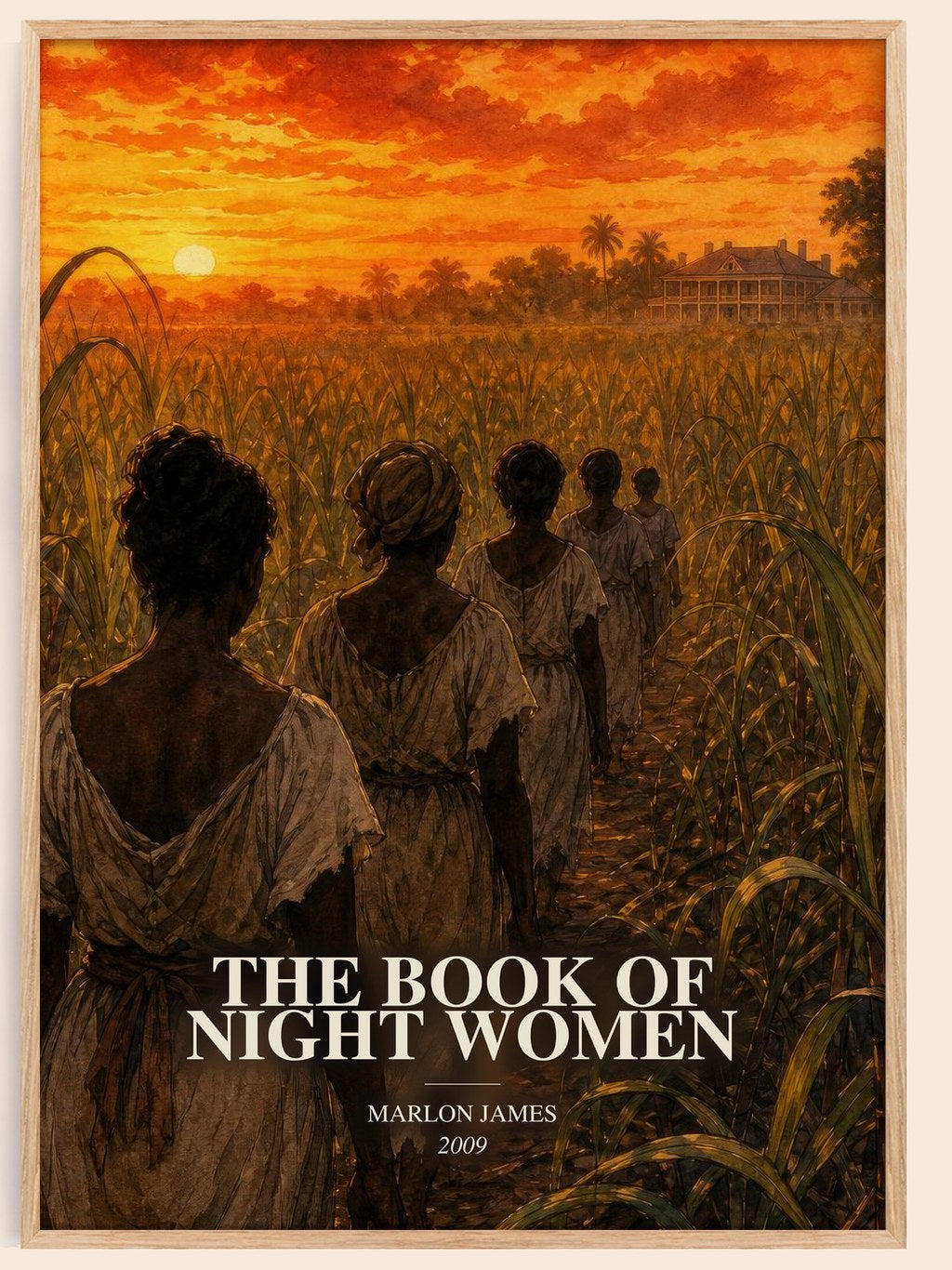 The book of night women watercolour book poster by Marlon James – framed literary art print