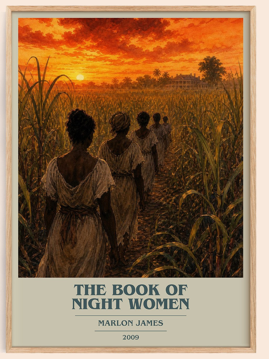 The book of night women book cover book poster by Marlon James – framed literary art print