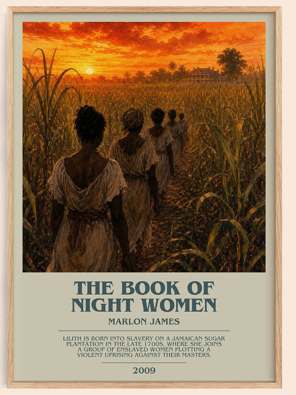 The book of night women bookish book poster by Marlon James – framed literary art print