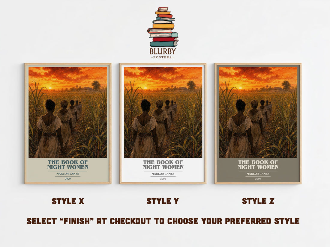The book of night women book cover print in frame leaning in hallway – historical fiction wall art (mockup)