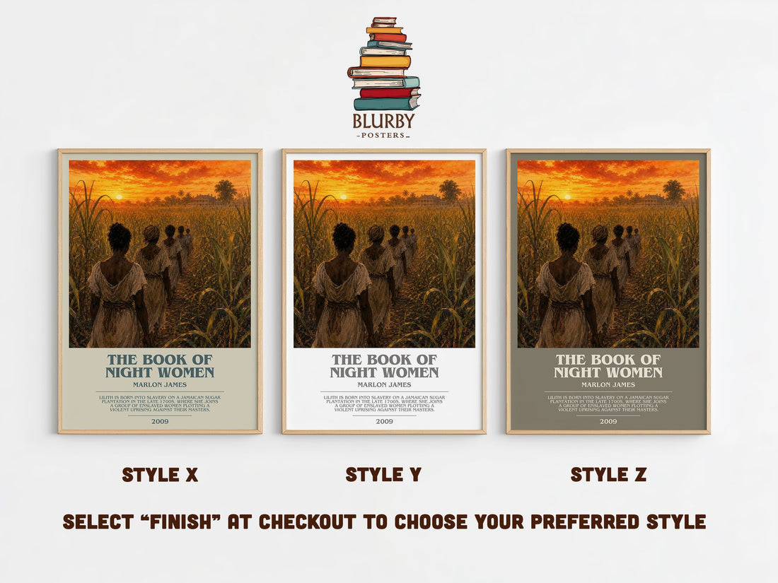 The book of night women bookish print in frame leaning in hallway – historical fiction wall art (mockup)