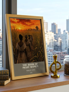 The book of night women book cover print framed by window – literary home decor