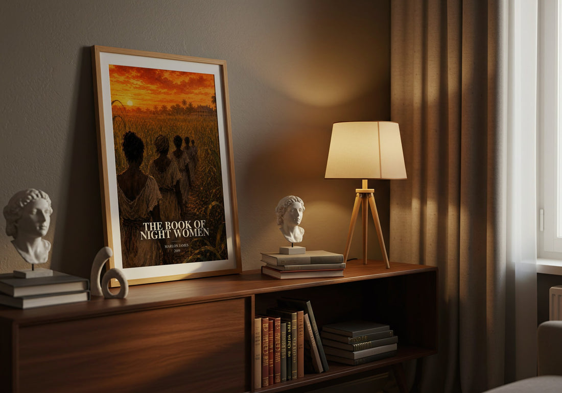 The book of night women watercolour print on bookshelf – Marlon James fan gift