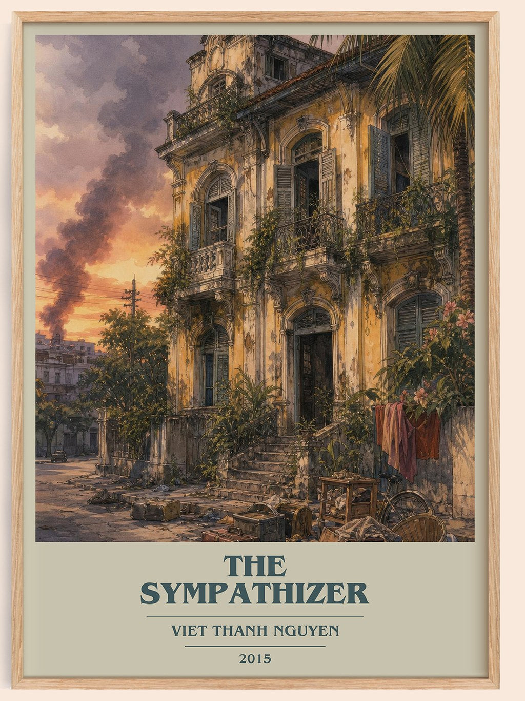 The Sympathizer book cover book poster by Viet Thanh Nguyen – framed literary art print