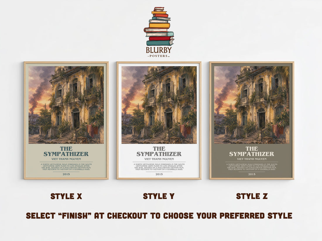 The Sympathizer bookish print in frame leaning in hallway – literary fiction wall art (mockup)