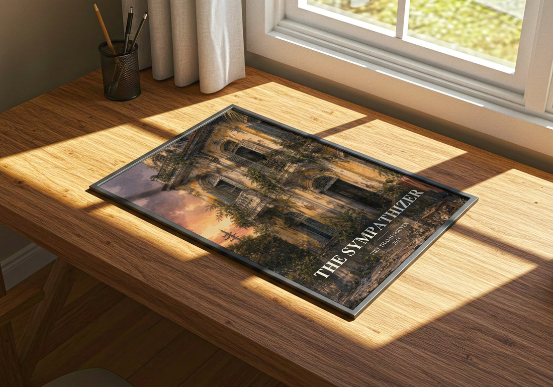 The Sympathizer watercolour book poster framed on wall – literary fiction wall art