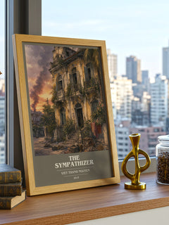 The Sympathizer book cover print framed by window – literary home decor
