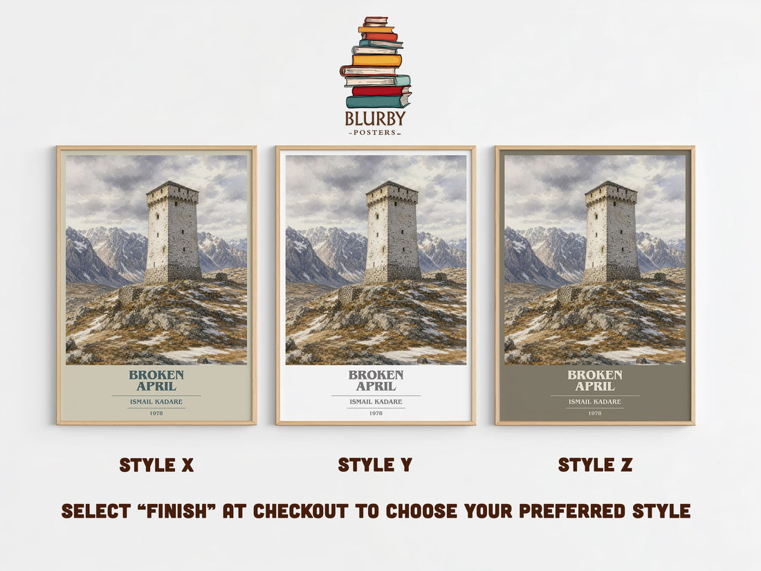 Broken April book cover print in frame leaning in hallway – literary fiction wall art (mockup)