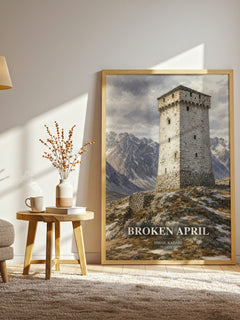 Broken April watercolour print in frame leaning in hallway – literary fiction wall art