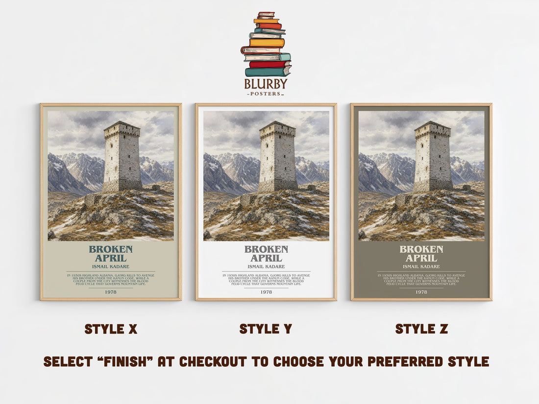 Broken April bookish print in frame leaning in hallway – literary fiction wall art (mockup)