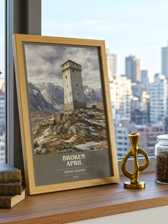 Broken April book cover print framed by window – literary home decor