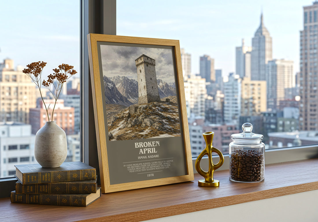 Broken April bookish print framed by window – literary home decor
