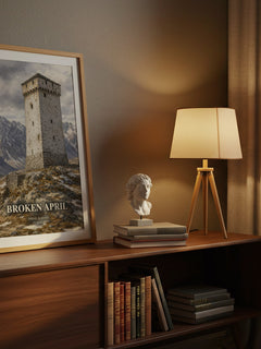 Broken April watercolour print on bookshelf – Ismail Kadare fan gift