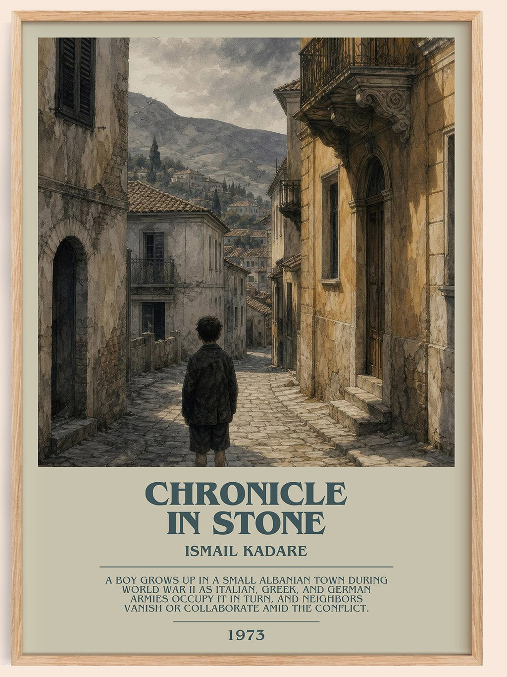 Chronicle in Stone bookish book poster by Ismail Kadare – framed literary art print