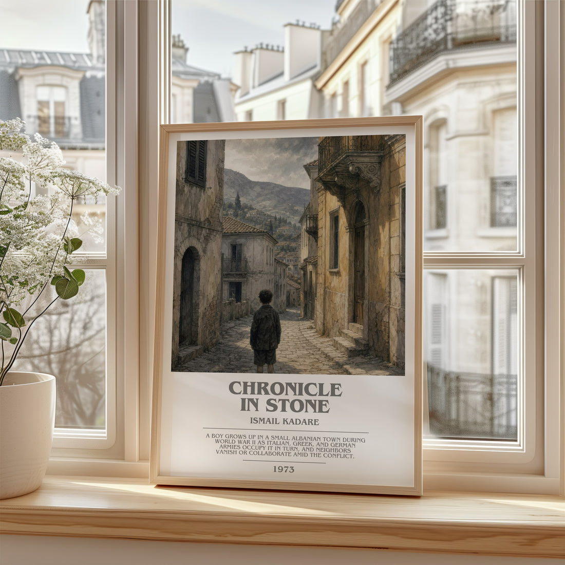 Chronicle in Stone bookish poster colour and style options – Ismail Kadare book art