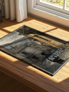 Chronicle in Stone watercolour book poster framed on wall – historical fiction wall art