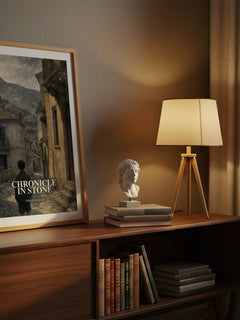 Chronicle in Stone watercolour print on bookshelf – Ismail Kadare fan gift
