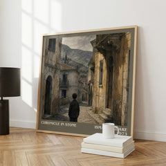 Chronicle in Stone literary print framed by window – literary home decor