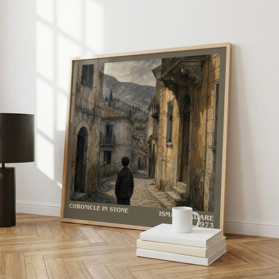Chronicle in Stone literary print framed by window – literary home decor