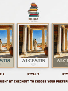 Alcestis book cover print in frame leaning in hallway – classic literature wall art