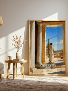 Alcestis watercolour print in frame leaning in hallway – classic literature wall art